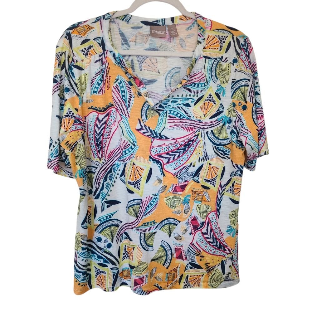 chico’s artistic abstract print knit top size 2 (L)
